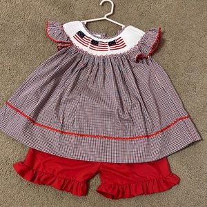 Girls ruffled smocked short set.